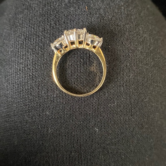 Two Tone 3 Stone Cubic Zirconia Crystal Ring - Picture 8 of 11